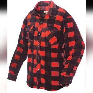 Men's Red & Black Lumberjack Sherpa Lined Plaid Button Down Jacket - Size Large